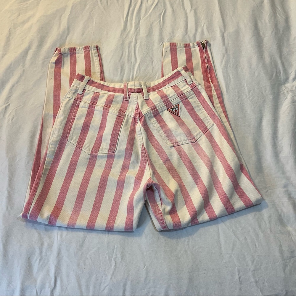Vintage pink and white striped denim guess jeans